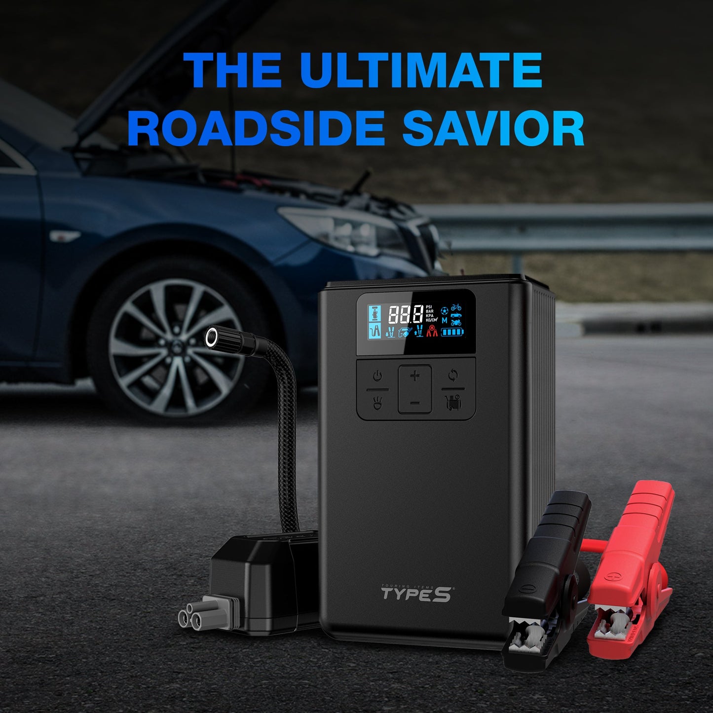 Type S 8,000 mAh Portable Jump Starter and Air Pump - Dynamic Flex Series