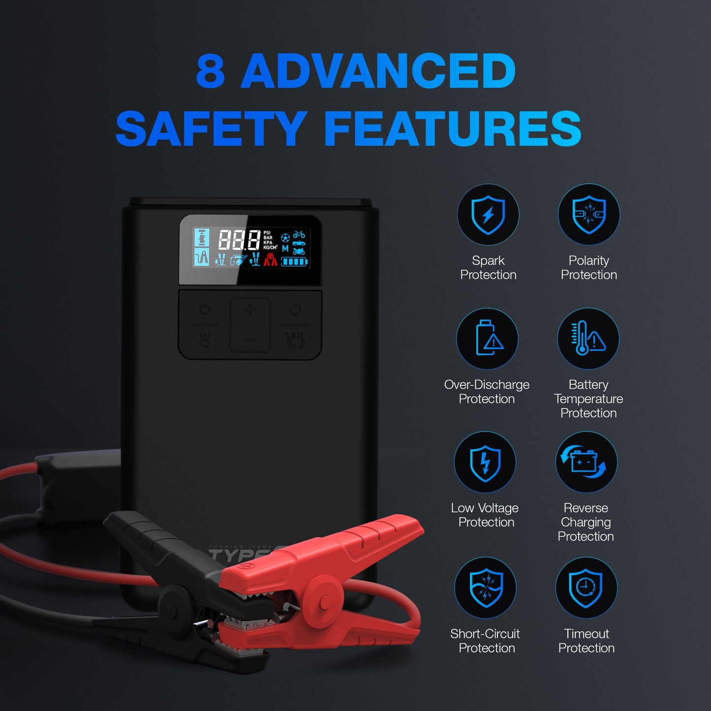 Type S 8,000 mAh Portable Jump Starter and Air Pump - Dynamic Flex Series